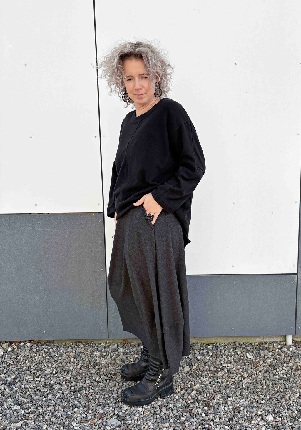 Esme Cotton Knit Skirt Dark Grey
