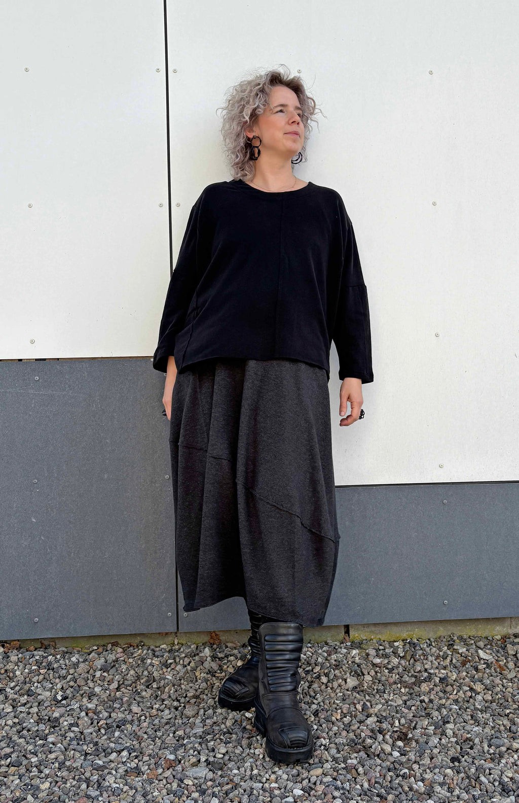 Esme Cotton Knit Skirt Dark Grey